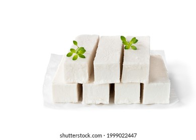 Apple  Gelatin Dessert Sugar Free Pastila Marshmallow Cubes Isolated On White 