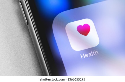 Apple IPhone With Apple Health App On The Screen. Apple Inc. Is An American Multinational Technology Company. Moscow, Russia - April 9, 2019