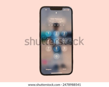 Apple iphone lock screen panel isolated on white background, apple biometric security system.