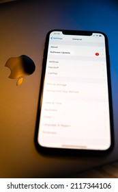 Apple IPhone Smartphone Next To Apple Laptop Logo. IOS Software Update Page On Mobile Phone Screen. Upgrade IOS Firmware Security System. Apple Mobile Operation System Download
9.16.2019 Kyiv, Ukraine