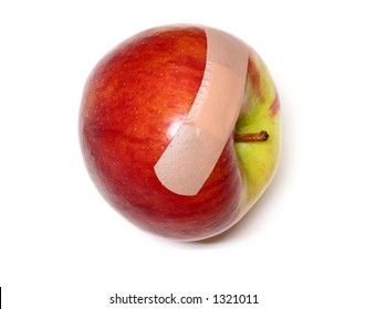 Apple Isolated On White With A Bandaid