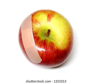 Apple Isolated On White With A Bandaid