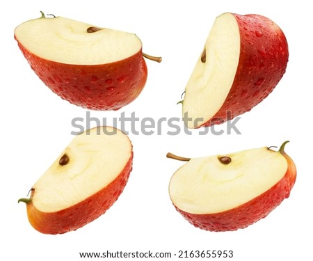Apple isolated set. collection of fresh red apple slices on white background.
