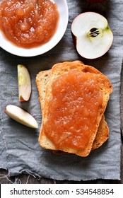 Apple Jam On Toast Bread, Top View