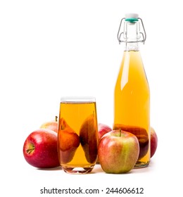 Apple Juice And Apples With A Juice Bottle, Isolated