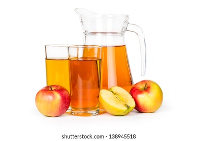 Apple Juice In A Glass Jar Isolated On White Background.