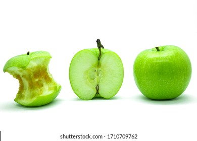 apple on a white background ,Green apple fruits and half of apple and green leaves isolated on white background - Shutterstock ID 1710709762
