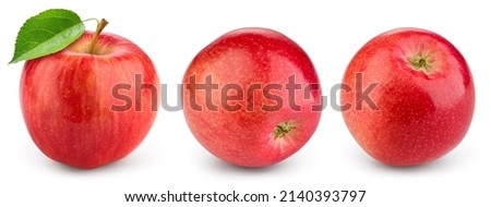 Apple on white background. Red apple with leaf isolated. Set of red appl with clipping path. Full depth of field.