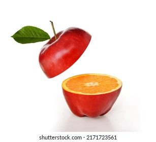 Apple and orange fruit combination hybrid cut open in half - Shutterstock ID 2171723561