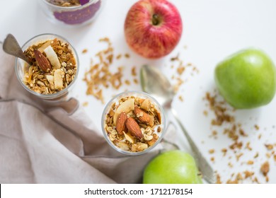 Apple Parfait With Yogurt And Granola On A Marble Surface