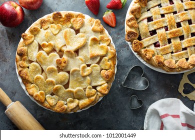 Apple Pie With Hearts Shaped Crust Homemade Treat For Valentines Day