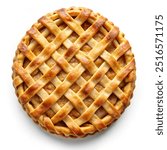 Apple Pie with lattice crust, top view, isolated on a white background