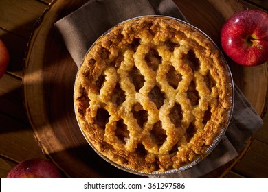 Apple Pie With Lattice From Top Down Overhead View