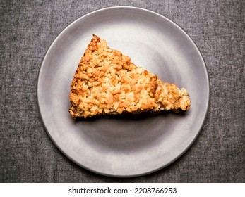 Apple Pie On A Dark Grey Plate On A Dark Grey Tablecloth, Top Down View