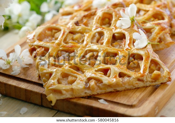 Apple Pie Puff Pastry Decorated Flowers Stock Photo Edit Now