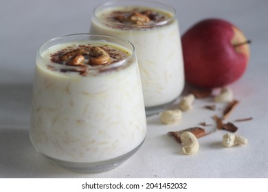 Apple Pudding. Made With Grated Apple, Milk. Sweetened With Sugar And Flavored With Cinnamon. Also Called Apple Kheer In India. Shot On White Background.