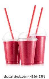 Apple, Raspberry And Honey Smoothie In Three Size Of Plastic Cup