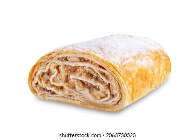 Apple Strudel Sweet Cake On A White Isolated Background. Toning. Selective Focus