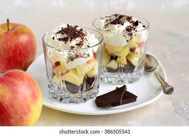 Apple Trifle  With Chocolate Chips, Selective Focus