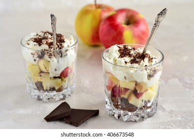 Apple Trifle In Glasses, Selective Focus