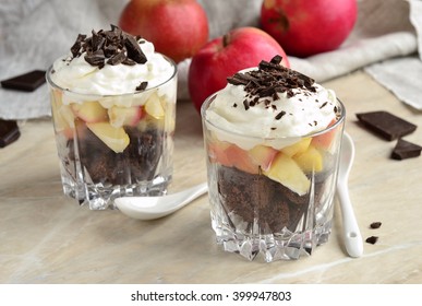 Apple Trifle Served In Glasses, Selective Focus