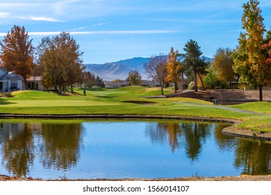 Apple Valley, CA / USA – November 13, 2019: A view of homes adjacent to a golf course in the Jess Ranch community in Apple Valle, California.