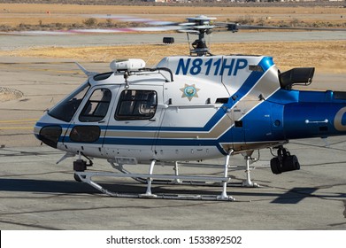 APPLE VALLEY, CA/USA - OCTOBER 12, 2019: image of Eurocopter AS350 B3 Ecureuil of the California Highway Patrol with registration N811HP shown taking off from Apple Valley Airport.