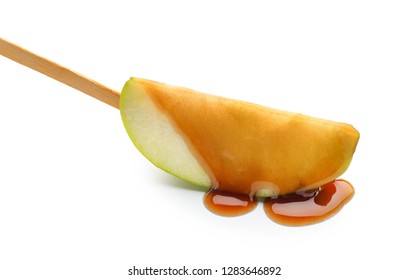 Apple Wedge With Sweet Sauce On White Background