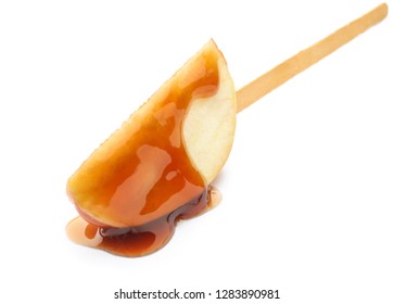 Apple Wedge With Sweet Sauce On White Background