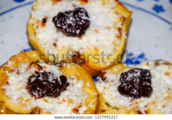 Apples Baked Cottage Cheese Decorated Chocolate Royalty Free