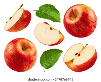 Apples isolated set. Collection of red apples, apple slices and halves on white background. - Powered by Shutterstock