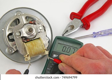  Appliance testing – An engineer fault finding an electric fan motor
