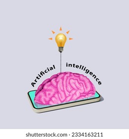 Application of artificial intelligence technologies in science and technology. Art collage.