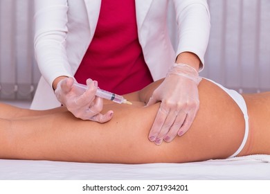 Application Of Enzymes For Cellulite. Woman Undergoing Intradermotherapy To Reduce Cellulite