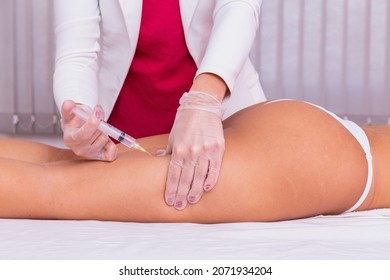 Application Of Enzymes For Cellulite. Woman Undergoing Intradermotherapy To Reduce Cellulite