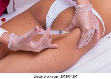 Application Of Enzymes For Cellulite. Woman Undergoing Intradermotherapy To Reduce Cellulite