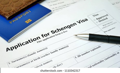 Application form for Schengen Visa to travel or immigration. Visa document with passport, apply and permission for foreign country - Shutterstock ID 1110342317