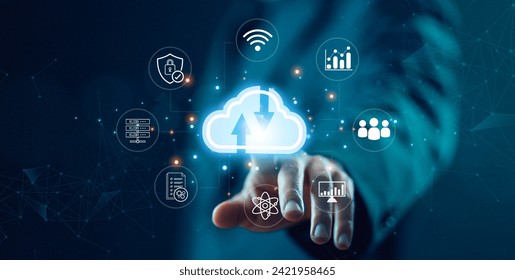 application platform connect technology, technology cloud data storage, solution big data, and backup service on the internet network. concept of a business digital server. information system security