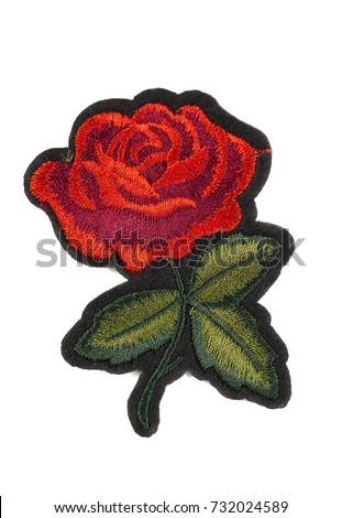 Applique on fabric, flowers. Isolate on white 
