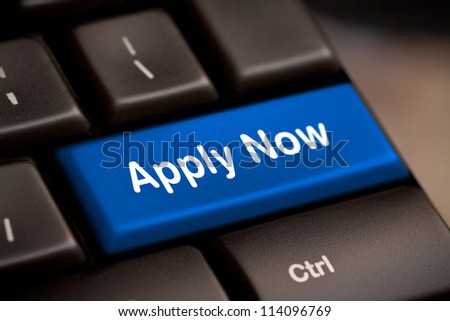 Apply Now Computer Key In Blue For Work Application