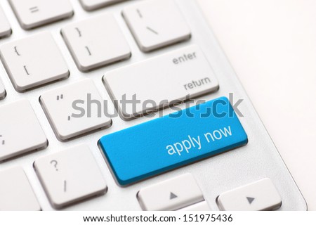 Apply Now Computer Key In blue For Work Application