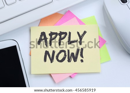 Apply now jobs, job working recruitment employees business concept desk computer keyboard