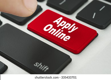 Apply Online Red Keyboard Button With Female Hand Try To Enter It - Financial, Business, Online And Data Concept