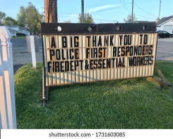 An Appreciation Marquee For The Police, First Responders, Fire Department And Essential Workers During The Coronavirus Pandemic.