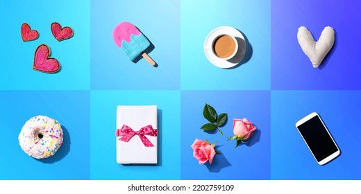 Appreciation Theme With Roses, Smartphone, Coffee, And Gift Box - Flatlay