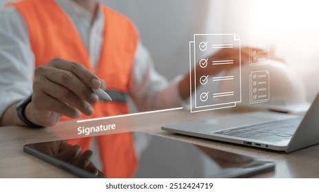 Approval and correct marks for document approval Project evaluation acceptance and quality assurance and the manager signs the form online