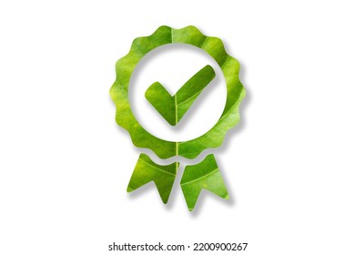 Approved badge badge logo icon of green leaves on white background, for green eco energy concept, environment concept. - Powered by Shutterstock