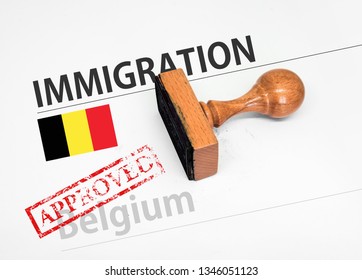 Approved Immigration Belgium application form with rubber stamp