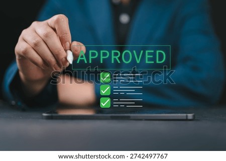 Approved loan application concept with digital checklist on smartphone and stylus, representing online lending, financial approval process, secure verification, and modern digital banking services.