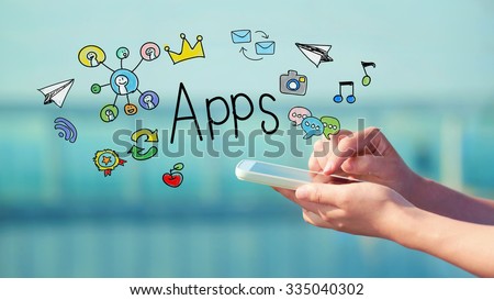 Apps concept with person holding a smartphone 